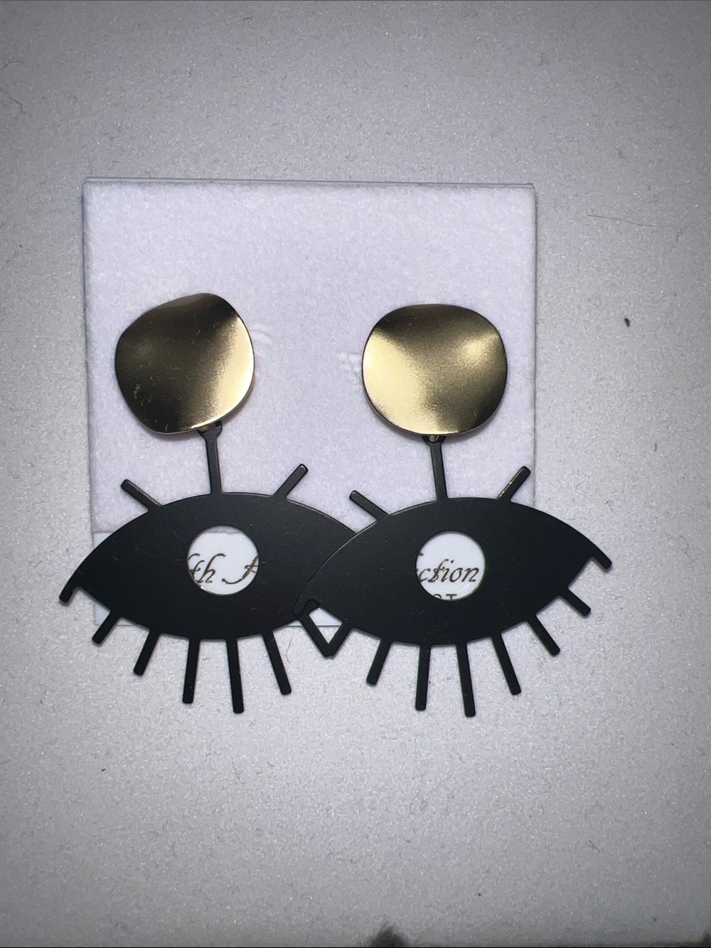 Gold and Black Eye Motif Drop Earrings - Fashionable Statement